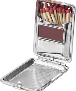 Metal Match Box Case Stainless Steel Matchboxes Matchstick Holder with Friction Plate Striker Vintage Portable Mini Storage Reusable One Button Waterproof Fire Starter for Fireplace Outdoor Camping