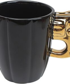 Revolver Mug Cup, Taza En Forma De Pistola, Pistol Gun Weapon Handle Grip Shape, Ceramic Novelty Cool Coffee Tea Cup, Attractive Special 3D Fashion Gifts for Men Women Boss Lover, 12Oz (Black-Gold)