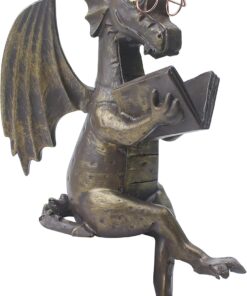 Dragon Reading Book Statue Figurine Sculpture, Wearing Glass Dinosaur Mini Cute Small Creative Ornament for Garden Bookshelf Decorations Adult Shelf Home Landscaping Outdoor Desktop Housewarming
