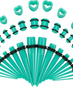 Acrylic, Silicone Ear Stretching Kit: Lightweight Tapers, Heart Tunnels & Plugs for Starter Expanders | Body Piercing Jewelry Earring Gauges Gauging Set for Men, Women (Size: 14G-0000G)