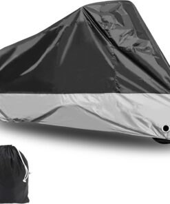 XXXL Motorcycle Cover Fit for Harley Davidson Ultra Classic, Waterproof Large for Street Glide for Electra for Touring FLHTCU for Road King for GL for Honda for Goldwing Outdoor Weather (Black Grey)