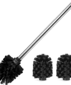 Toilet Brush Head Replacement: 1 Stainless Steel Handle & 3 Heads, Simple Plastic Toilet Bowl Brushes, Scrubber Cleaner Wand Only, No Holder, Accessories for Cleaning Restroom, Bathroom, Bathtub