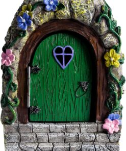 Marsrut A Solar Fairy Door Garden Miniatures with Steps & Opening Door: Resin, Waterproof & Glow Ornaments - Lighted House Accessories for Wall, Tree, Home Outdoor & Outside Decoration (12.5x7x15 cm)