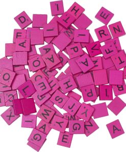 Marsrut 100Pcs Tiles Replacement, Pink Colored Wooden Mix Letters Colourful Rose Red Varnished Scrambled Alphabet Pieces Bulk Set for Board Phonics Spelling Game Name Family Decor Crafting