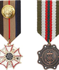 2pcs Medal for Honor, Fake Military Medals Costume Pins, Vintage Retro Crown Geometric Metal Patriot Brooch for Officer Badge Mens Uniform, US Army Soldier Colonel Mustard Coat Jacket Epaulets Ribbons