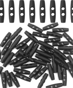 50PCS Toggle Buttons, 2 Holes Plastic Tent Toggles Button, Spring Stop Lock End for Adjustive Paracord Rope Retention Clothing Hat Shoes Scrapbooking Making Sewing (Black)