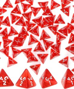 60PCS Red Four Sided D4 Dice for D&D TRPG Cup Games, Multi Gem Polyhedral Triangular Mini Acrylic Dice Set Suitable for Board Table RPG Gaming Theme Parties Gatherings Bar Gift for Friends Family