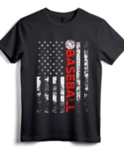 American Flag Baseball Team Gift T-Shirt - Patriotic Eat Sleep Softball Repeat Tee for Baseball Fans and Players